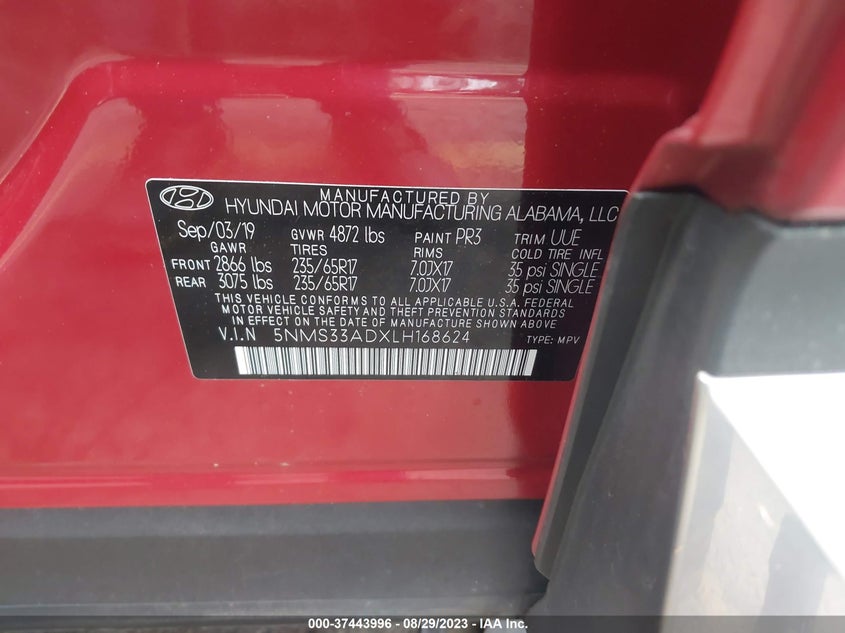 VIN 5NMS33ADXLH168624 2020 HYUNDAI SANTA FE SEL