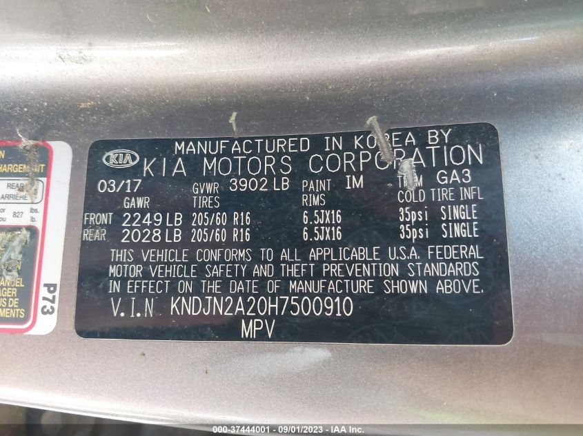 2017 KIA SOUL BASE - KNDJN2A20H7500910