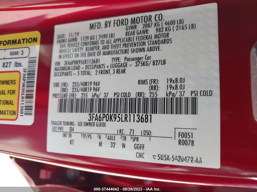 2020 FORD FUSION TITANIUM - 3FA6P0K95LR113681
