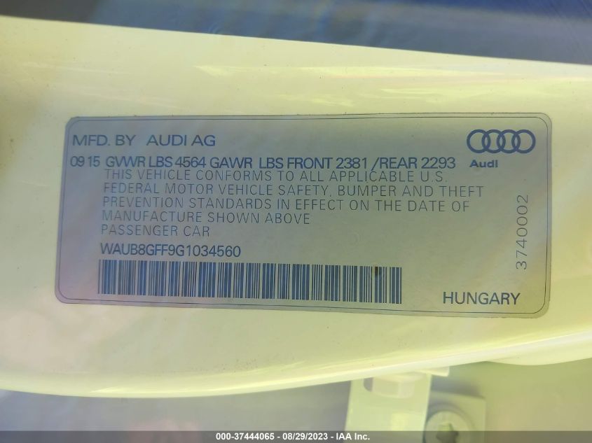 2016 AUDI A3 2.0T PREMIUM - WAUB8GFF9G1034560