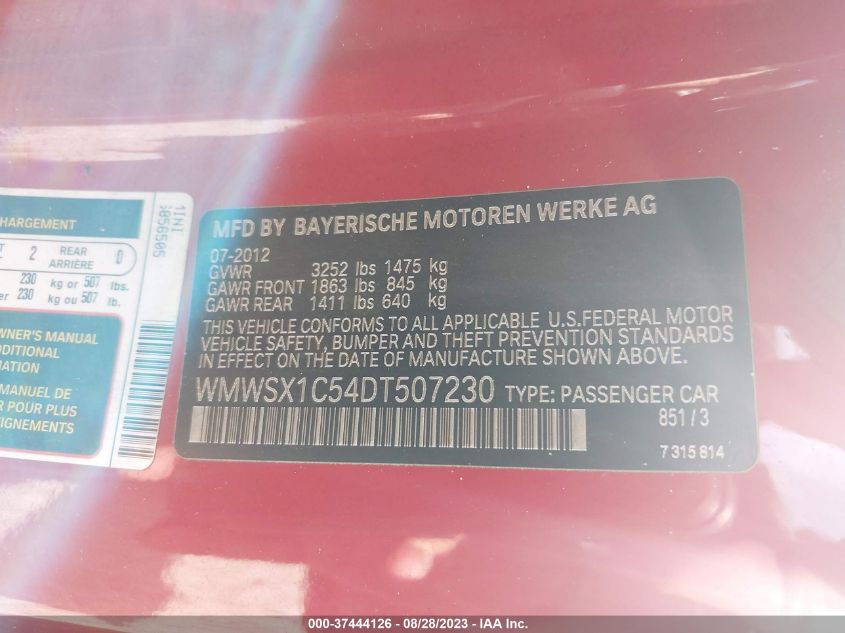 2013 MINI COOPER COUPE WMWSX1C54DT507230
