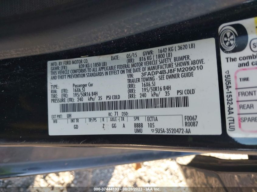 2015 FORD FIESTA SE - 3FADP4BJ8FM209010