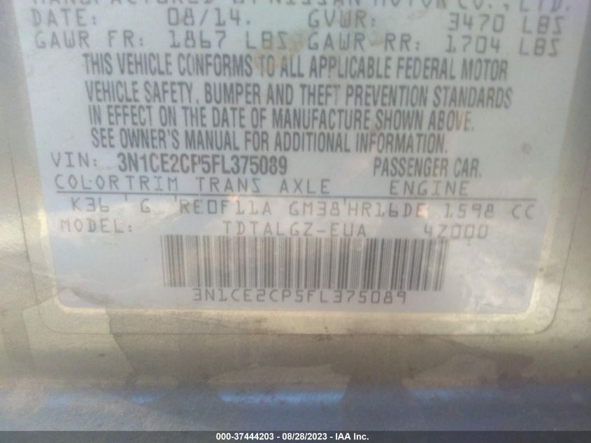 2015 NISSAN VERSA NOTE S/S PLUS/SV/SL/SR - 3N1CE2CP5FL375089