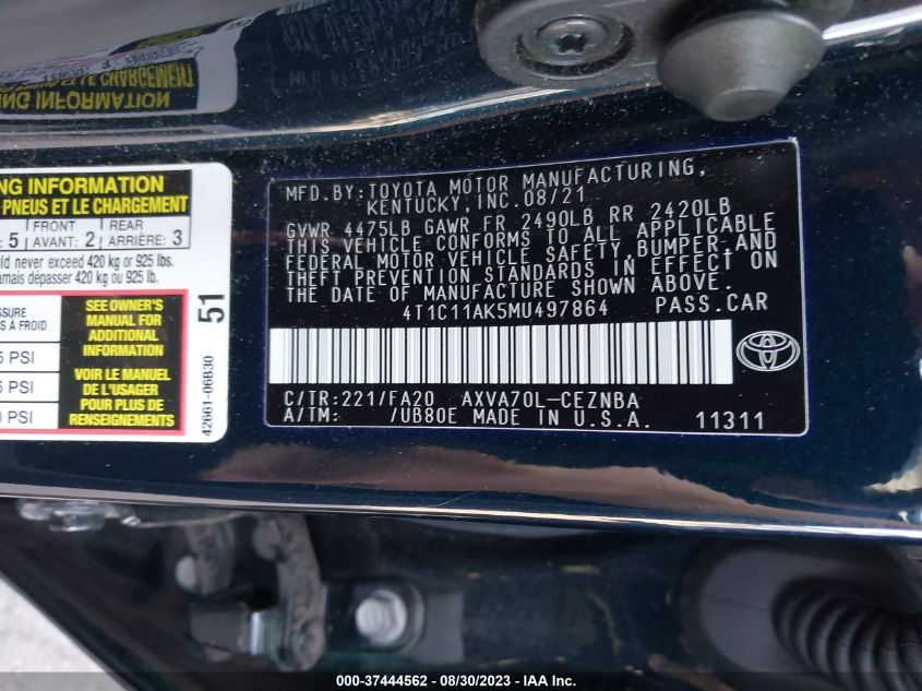 2021 TOYOTA CAMRY LE - 4T1C11AK5MU497864