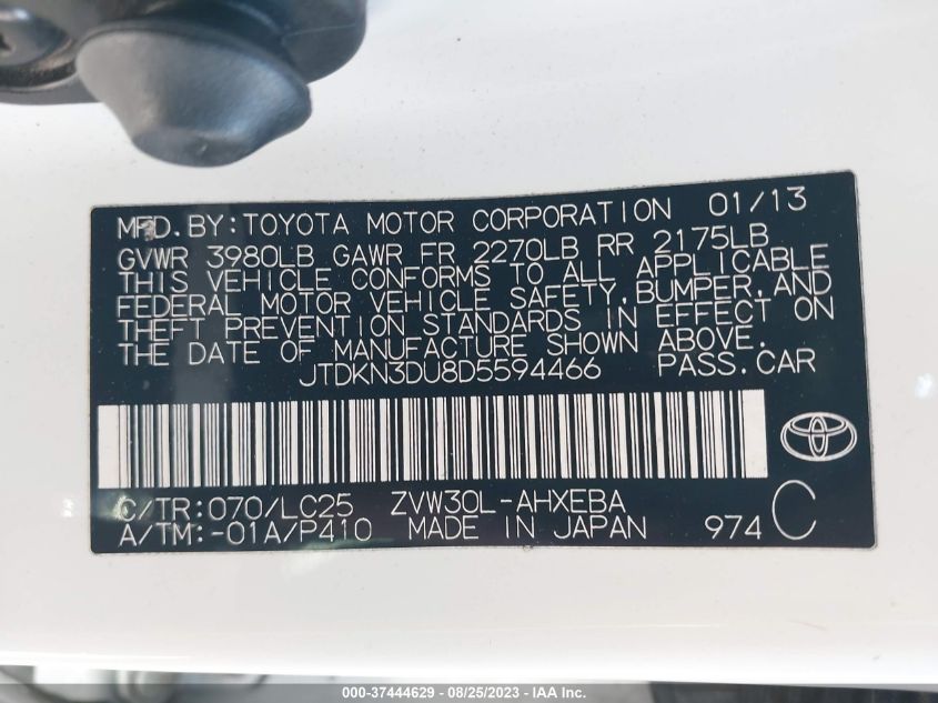 2013 TOYOTA PRIUS ONE/TWO/THREE/FOUR/FIVE - JTDKN3DU8D5594466