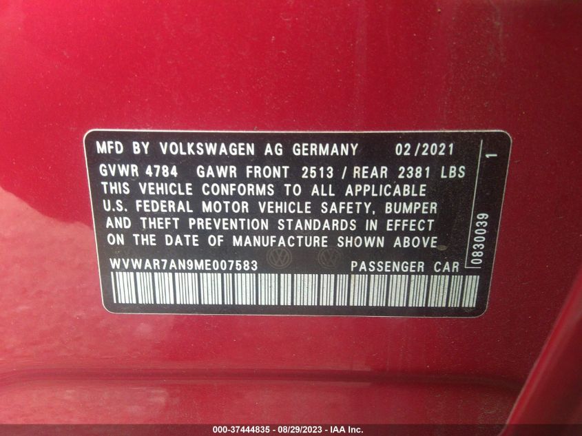 2021 VOLKSWAGEN ARTEON SE WVWAR7AN9ME007583