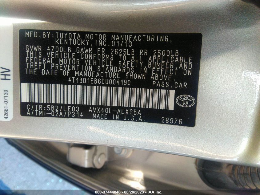 2013 TOYOTA AVALON HYBRID XLE TOURING 4T1BD1EB6DU004190