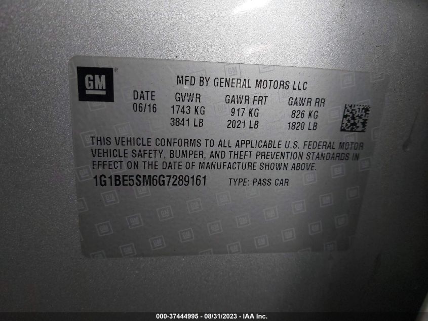 2016 CHEVROLET CRUZE LT - 1G1BE5SM6G7289161