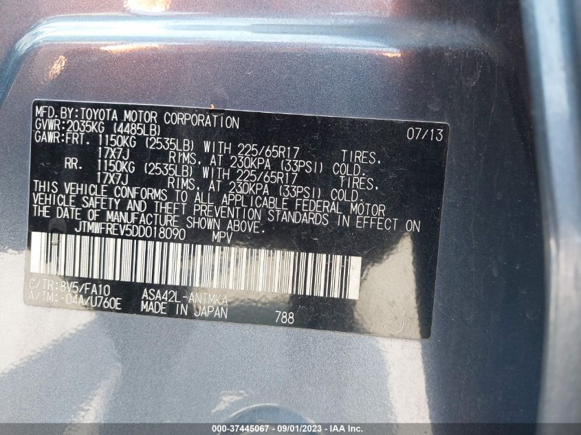 2013 TOYOTA RAV4 XLE - JTMWFREV5DD018090