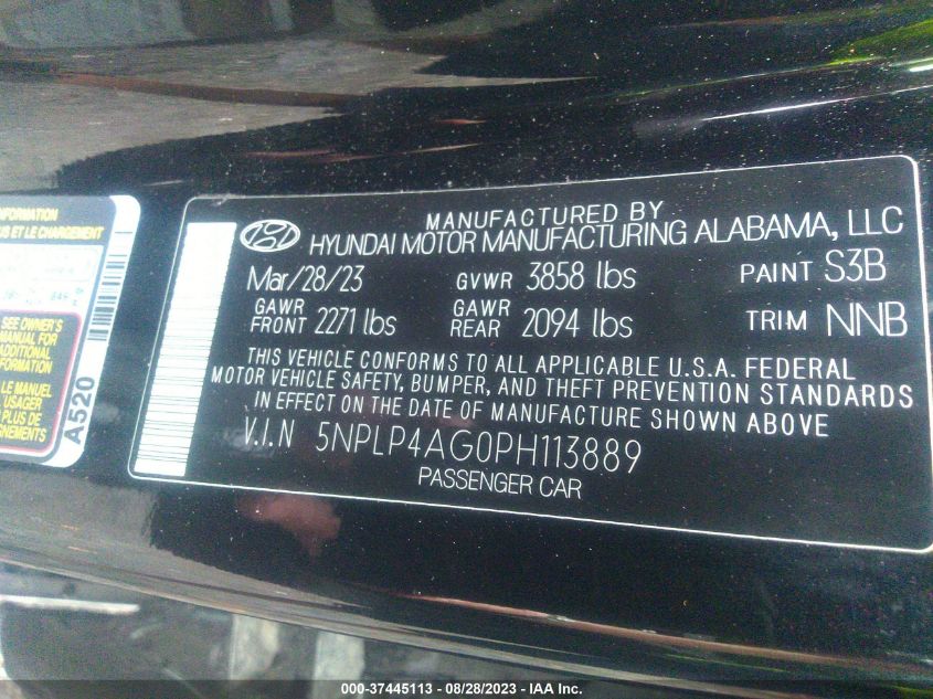 2023 HYUNDAI ELANTRA LIMITED - 5NPLP4AG0PH113889