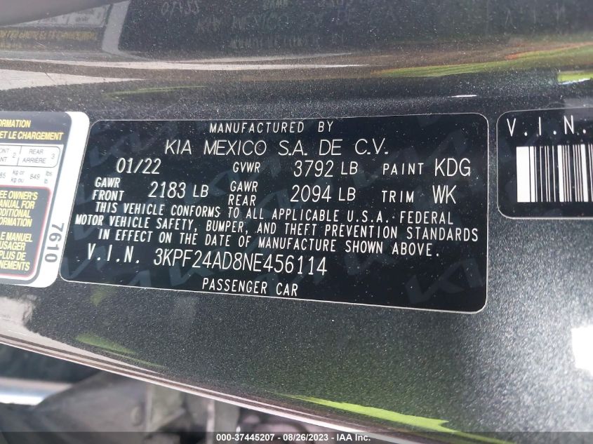 2022 KIA FORTE LXS - 3KPF24AD8NE456114