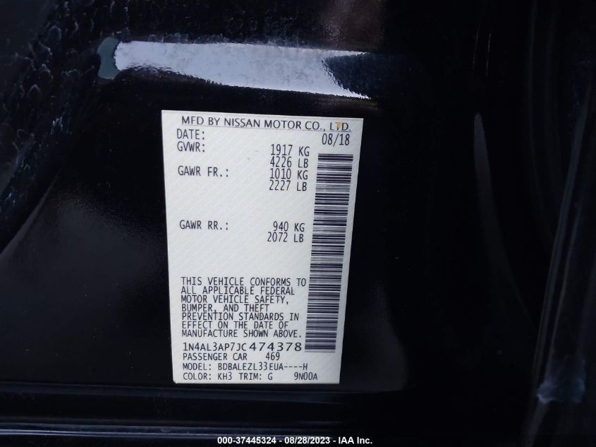2018 NISSAN ALTIMA 2.5/S/SV/SL/SR - 1N4AL3AP7JC474378