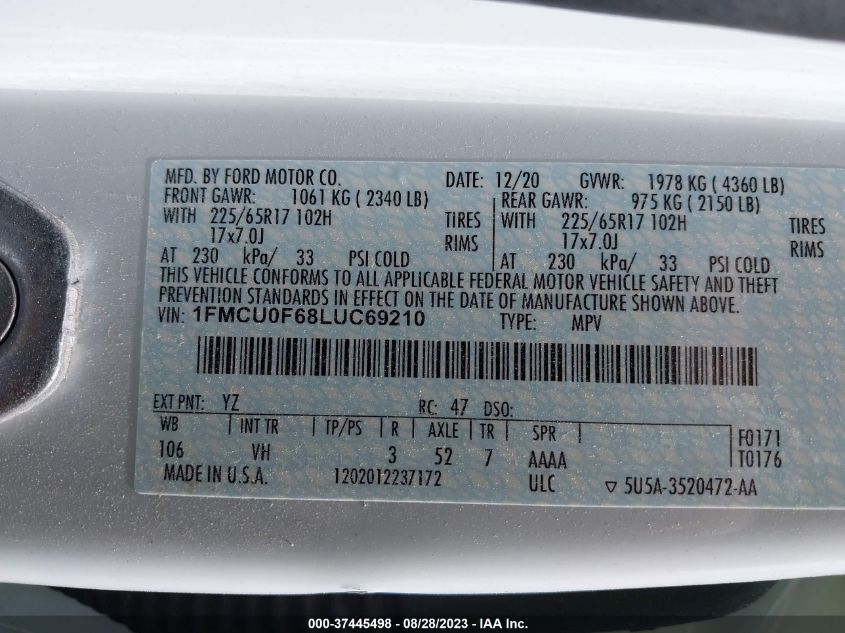 2020 FORD ESCAPE S - 1FMCU0F68LUC69210