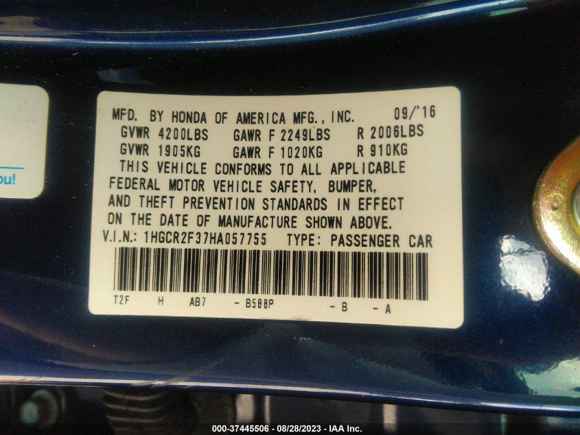 2017 HONDA ACCORD SEDAN LX - 1HGCR2F37HA057755