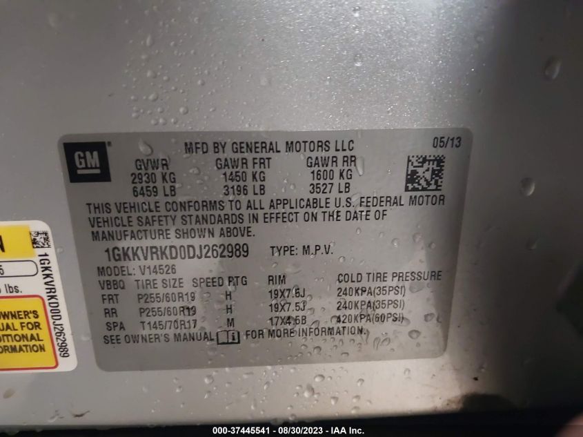 2013 GMC ACADIA SLT - 1GKKVRKD0DJ262989