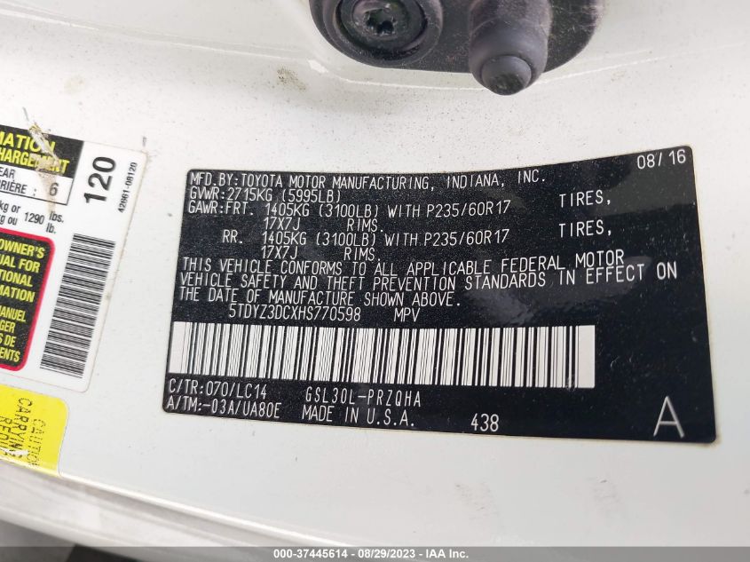 2017 TOYOTA SIENNA XLE - 5TDYZ3DCXHS770598