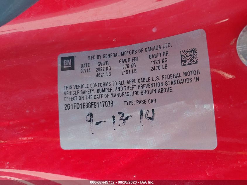 2015 CHEVROLET CAMARO LT - 2G1FD1E38F9117078