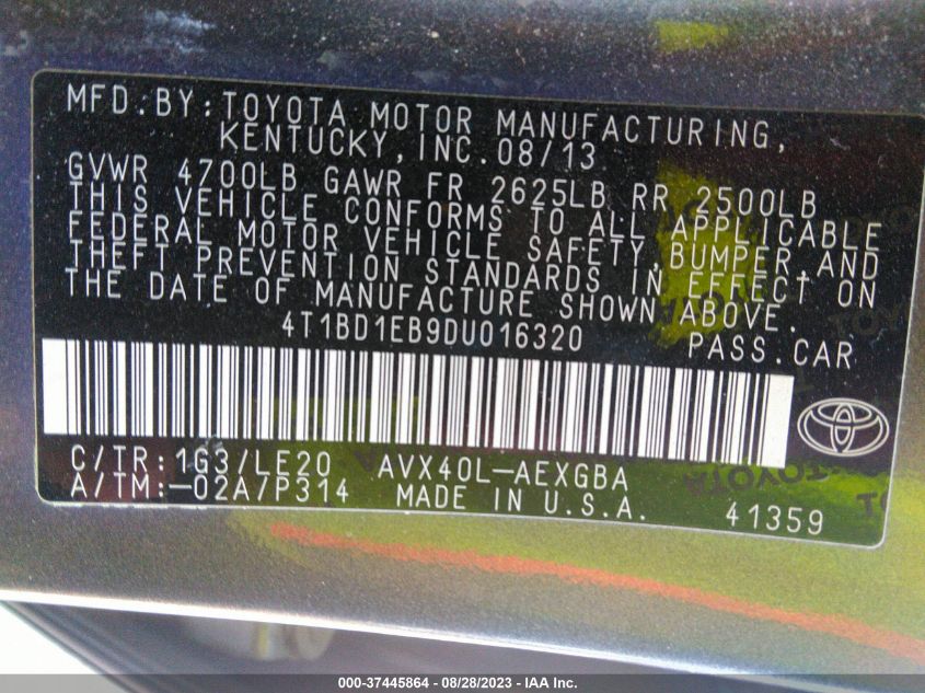 2013 TOYOTA AVALON HYBRID XLE PREMIUM 4T1BD1EB9DU016320