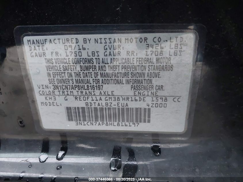 2017 NISSAN VERSA SEDAN SV - 3N1CN7AP8HL816197