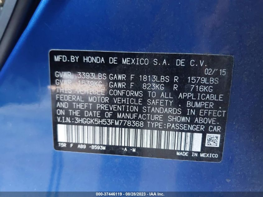 2015 HONDA FIT LX - 3HGGK5H53FM778368