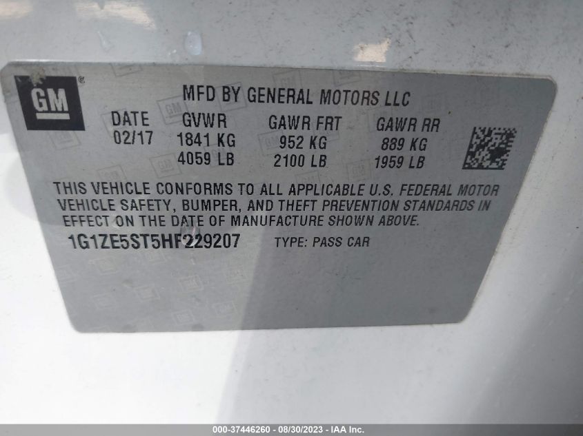 2017 CHEVROLET MALIBU LT - 1G1ZE5ST5HF229207