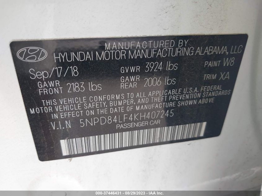 5NPD84LF4KH407245 Hyundai Elantra SEL 9