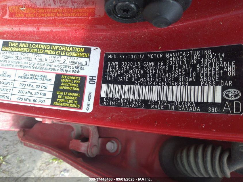 2014 TOYOTA COROLLA S - 2T1BURHE4EC146898