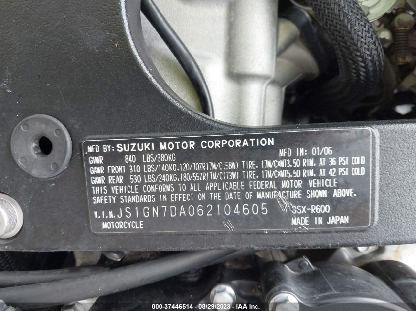 2006 SUZUKI GSX-R600 K6 - JS1GN7DA062104605