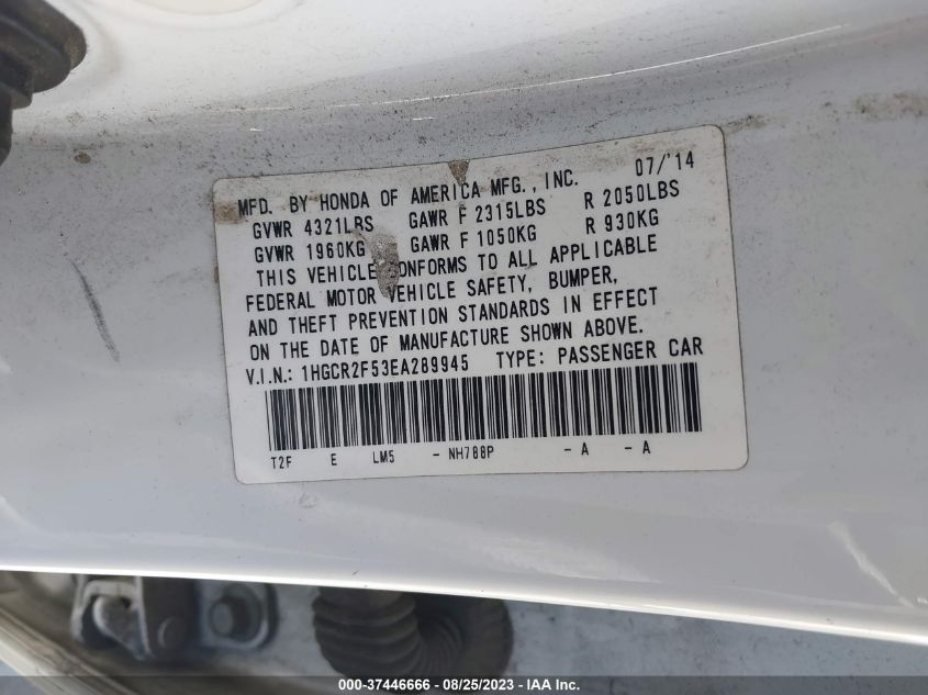 2014 HONDA ACCORD SEDAN SPORT - 1HGCR2F53EA289945