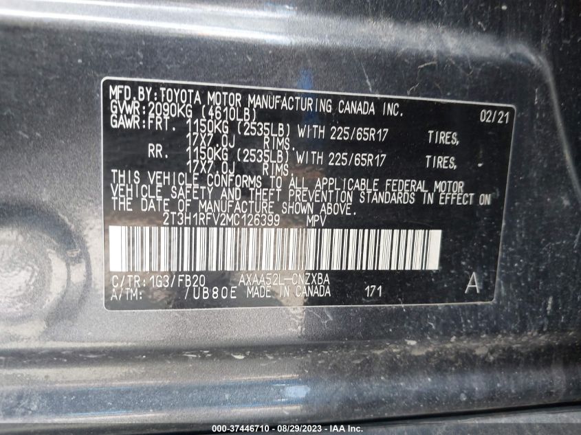 2021 TOYOTA RAV4 LE - 2T3H1RFV2MC126399