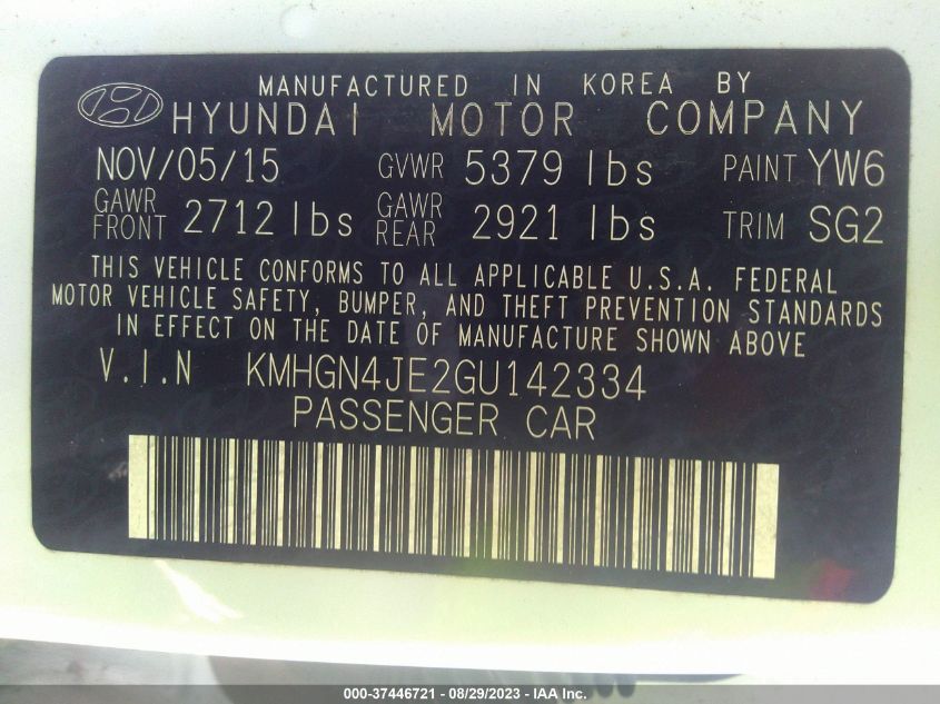 2016 HYUNDAI GENESIS 3.8L - KMHGN4JE2GU142334