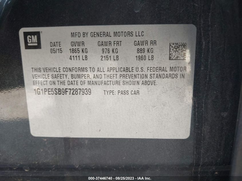 2015 CHEVROLET CRUZE LT - 1G1PE5SB9F7287939