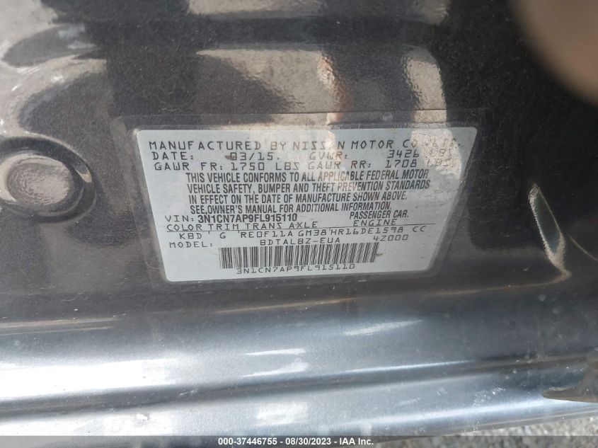 2015 NISSAN VERSA SV - 3N1CN7AP9FL915110