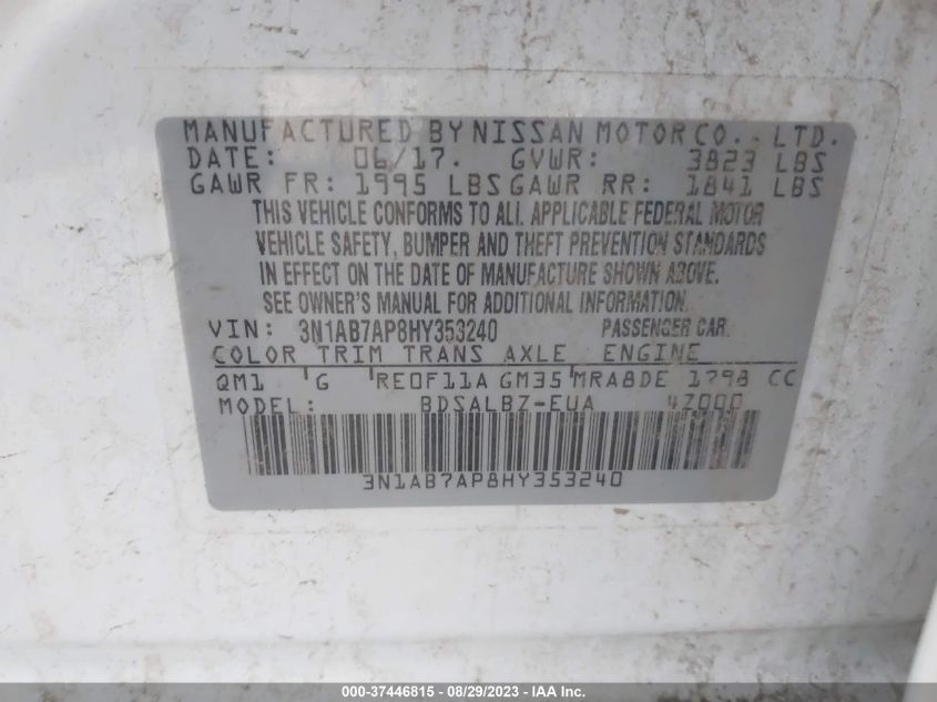 2017 NISSAN SENTRA S/SV/SR/SL - 3N1AB7AP8HY353240