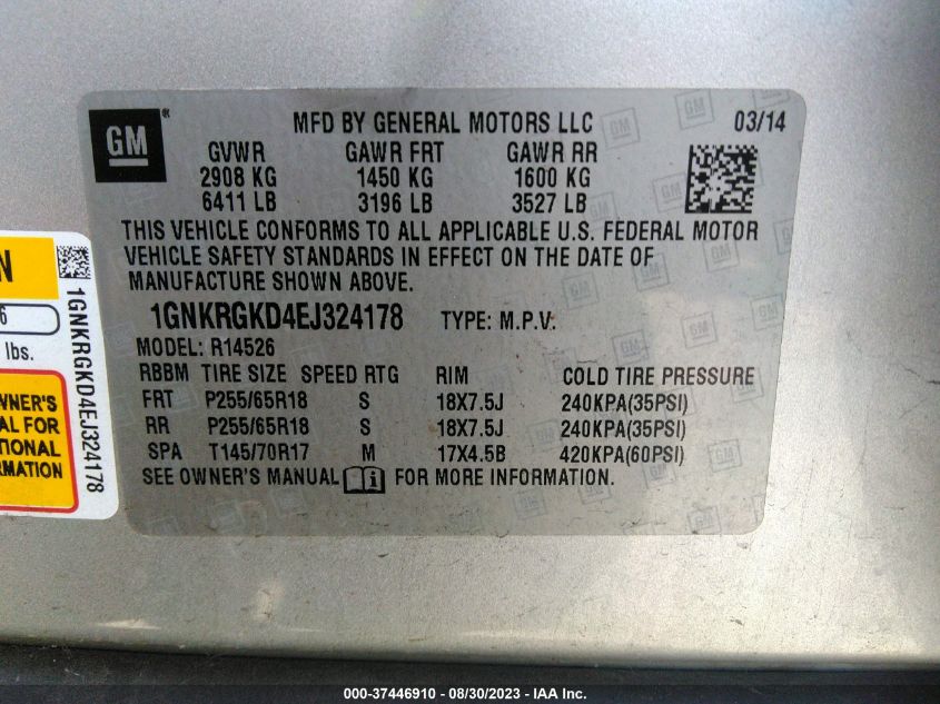 2014 CHEVROLET TRAVERSE LT - 1GNKRGKD4EJ324178