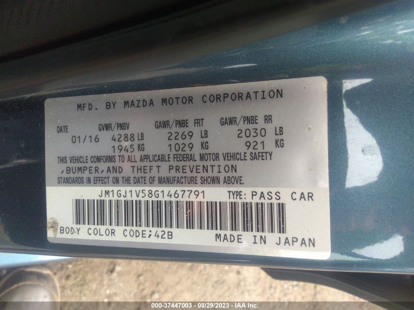 2016 MAZDA MAZDA6 I TOURING - JM1GJ1V58G1467791