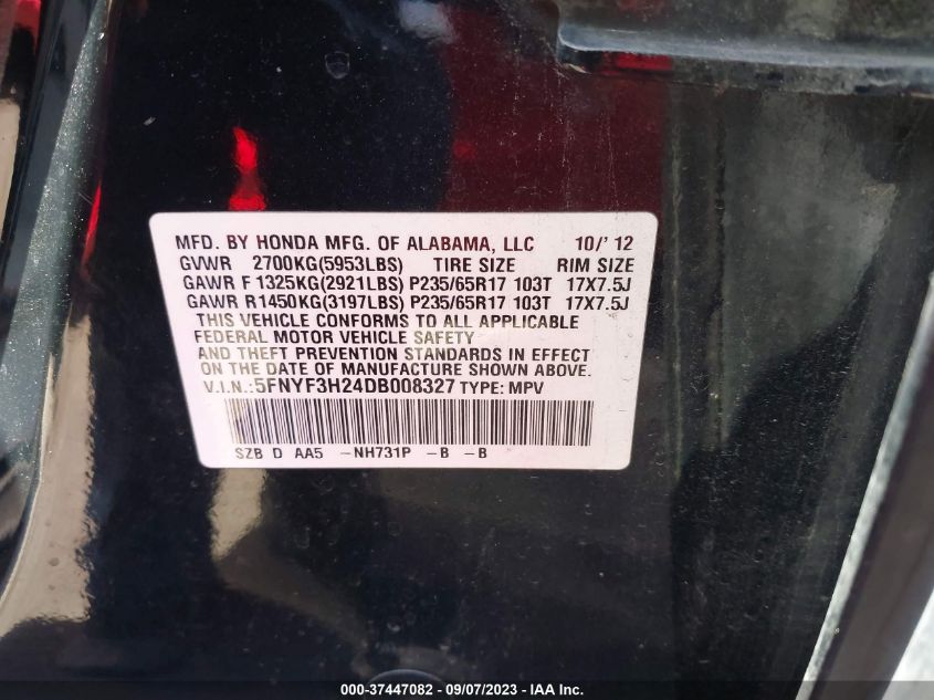 2013 HONDA PILOT LX - 5FNYF3H24DB008327