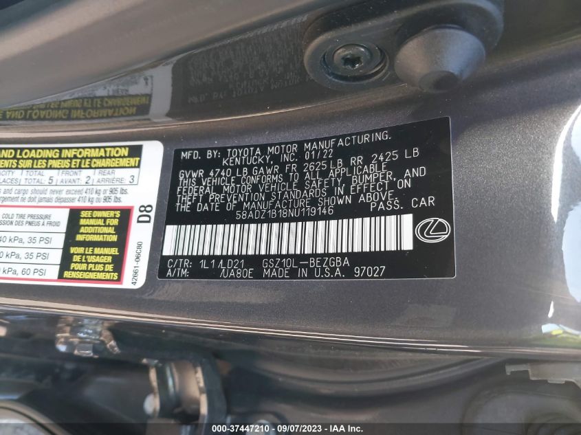 2022 LEXUS ES 350 BASE/350 LUXURY/350 U - 58ADZ1B18NU119146
