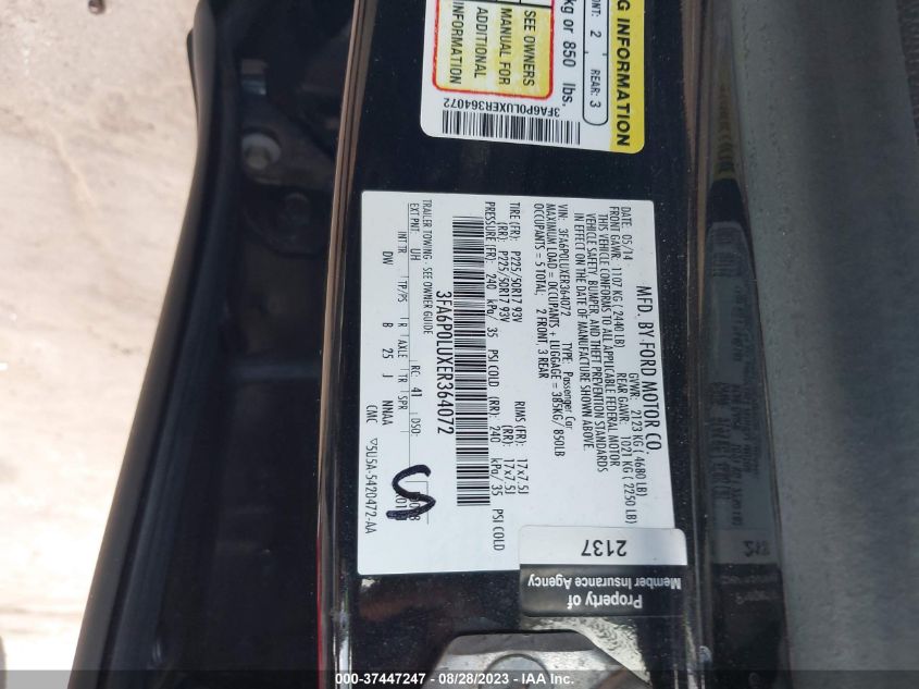 2014 FORD FUSION SE HYBRID - 3FA6P0LUXER364072