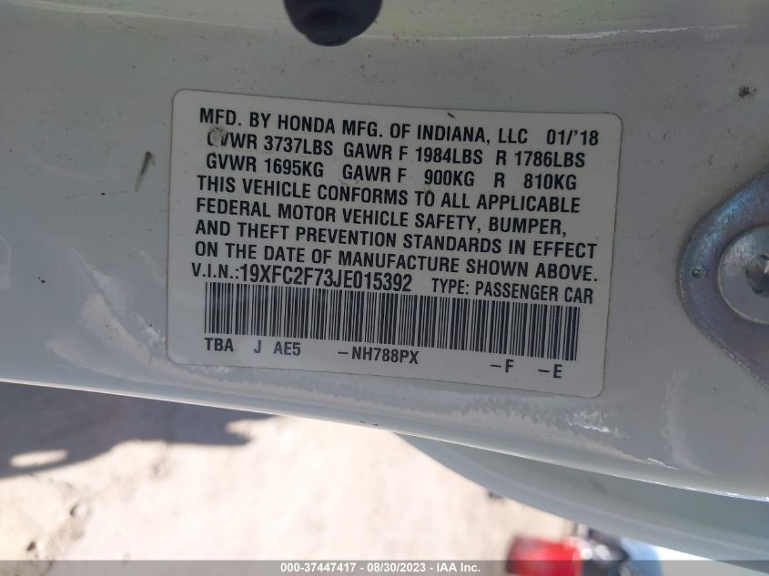 2018 HONDA CIVIC SEDAN EX - 19XFC2F73JE015392