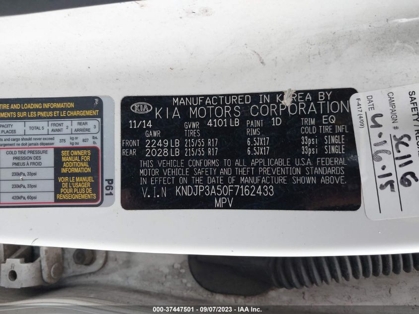 2015 KIA SOUL - KNDJP3A50F7162433