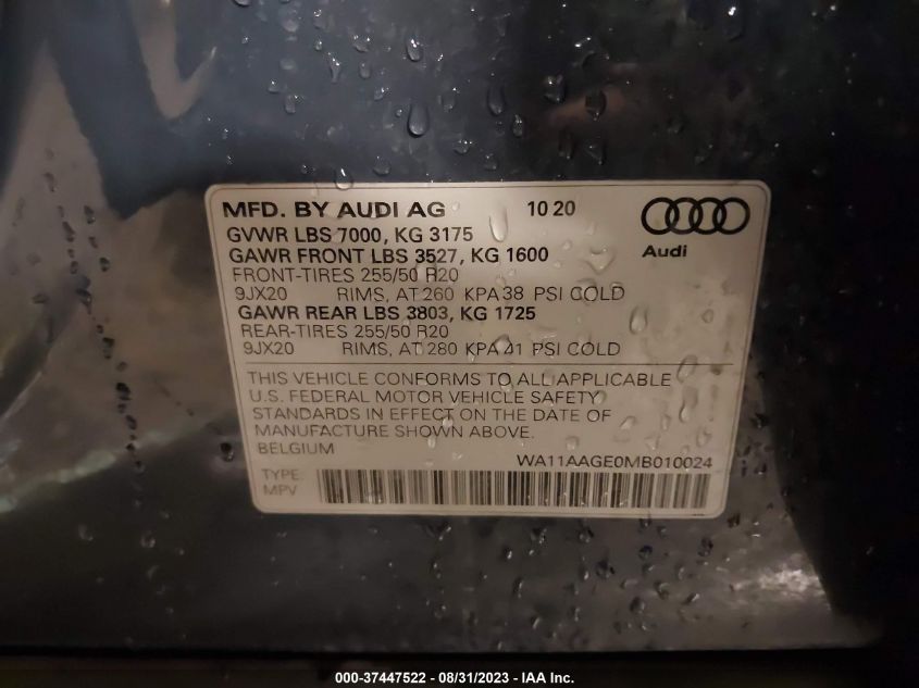 2021 AUDI E-TRON SPORTBACK PREMIUM - WA11AAGE0MB010024