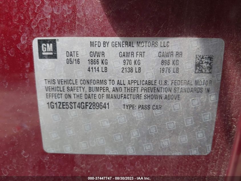 2016 CHEVROLET MALIBU LT - 1G1ZE5ST4GF289641