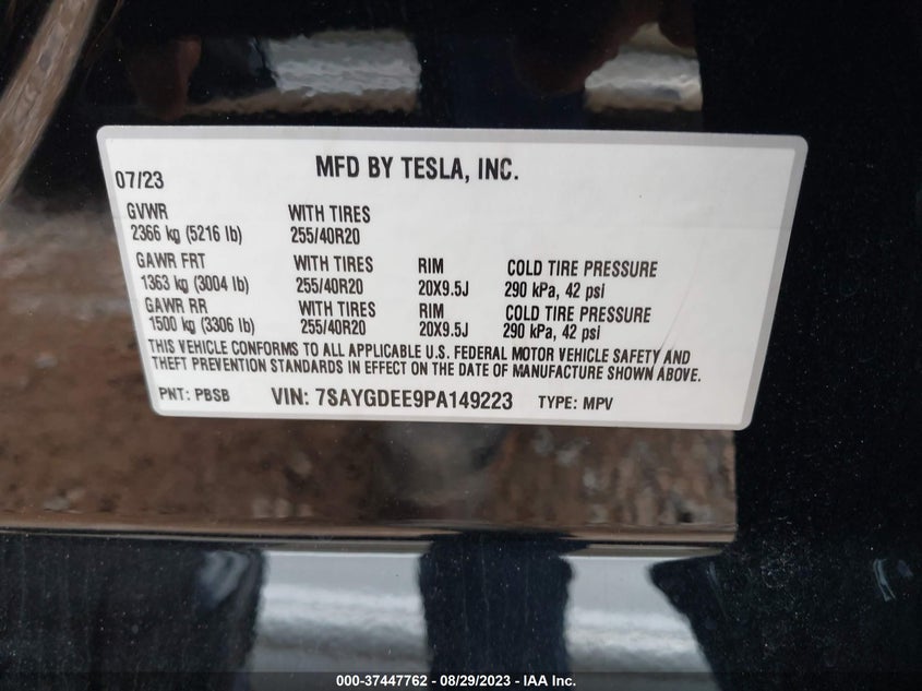VIN 7SAYGDEE9PA149223 2023 TESLA MODEL Y LONG RANGE