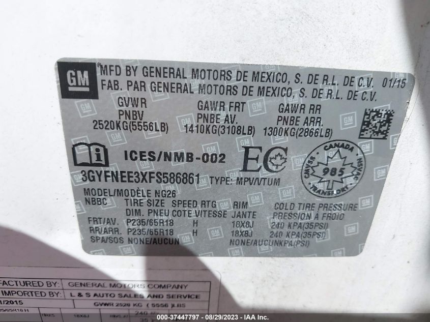 2015 CADILLAC SRX LUXURY COLLECTION - 3GYFNEE3XFS586861