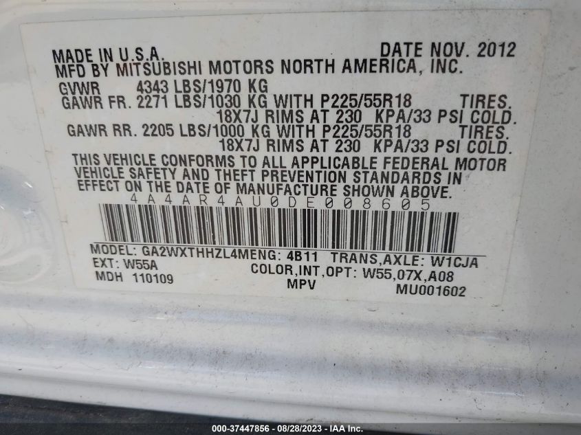 2013 MITSUBISHI OUTLANDER SPORT SE - 4A4AR4AU0DE008605