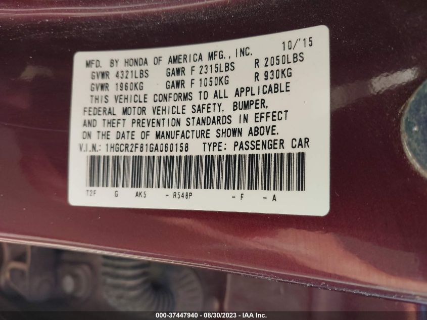 2016 HONDA ACCORD SEDAN EX-L - 1HGCR2F81GA060158