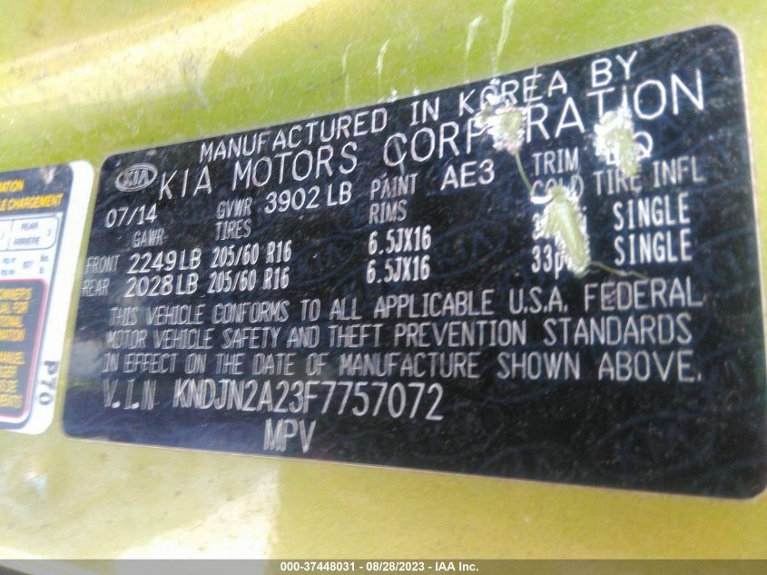 2015 KIA SOUL BASE - KNDJN2A23F7757072