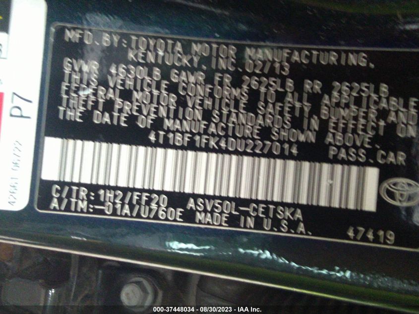 2013 TOYOTA CAMRY L/SE/LE/XLE - 4T1BF1FK4DU227014