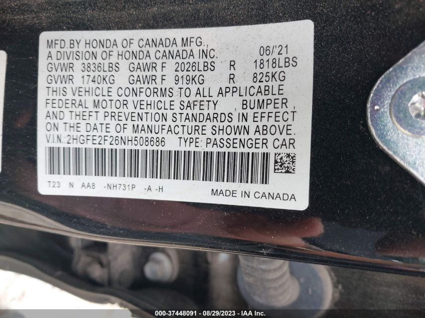 2022 HONDA CIVIC SEDAN LX - 2HGFE2F26NH508686